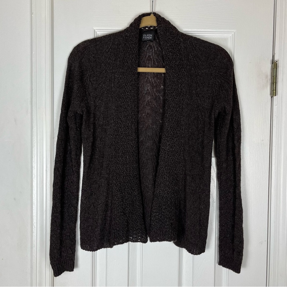 Eileen Fisher Open Front Wool Silk Blend Cardigan Italian Yarn